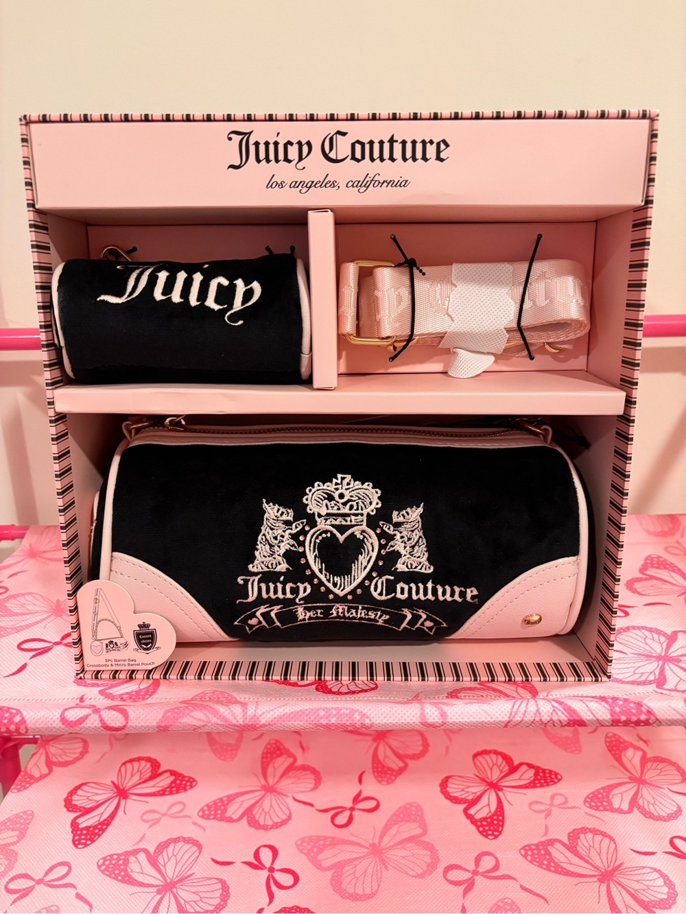 🖤🎀 Juicy Couture Her Majesty Heritage Barrel Bag Set